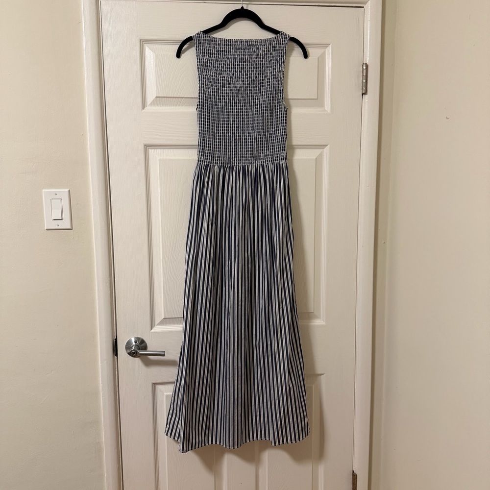 Hill House Home XS Cosima Smocked Navy Striped Midi Dress - Picture 7 of 7